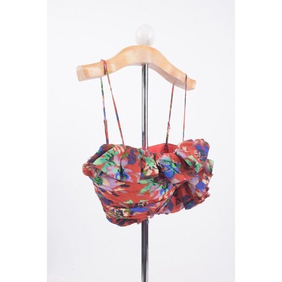 Zara Womens Red Floral Print Ruffled Corset Crop Top Size XS 9159/705 NWT - Picture 2 of 4
